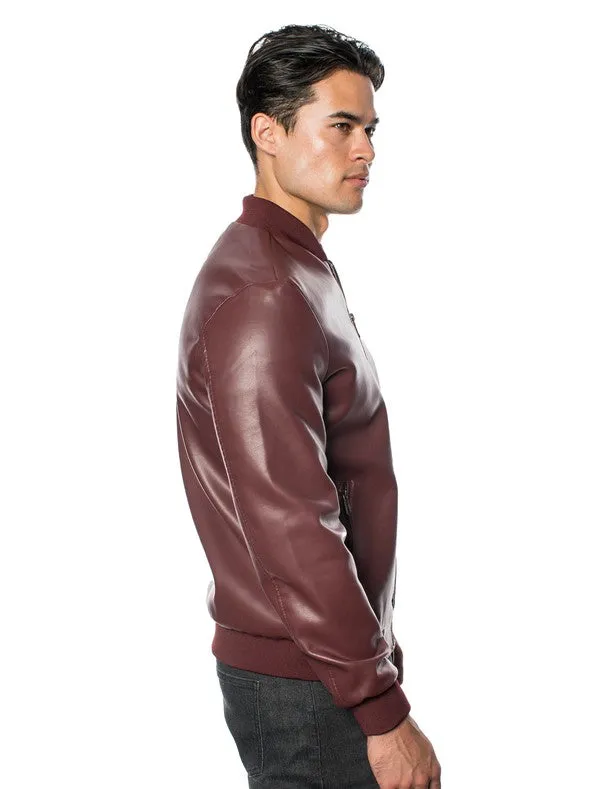 Maroon Men's Fancy Pleather Jacket