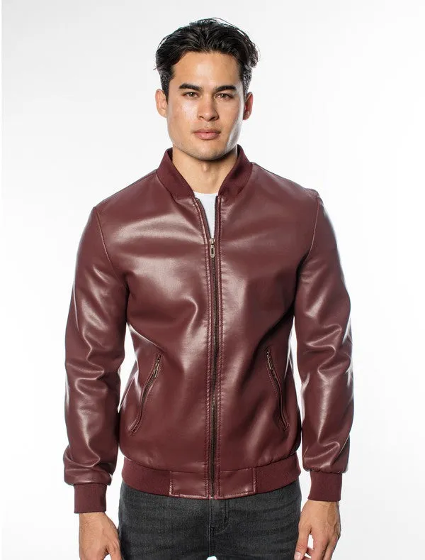 Maroon Men's Fancy Pleather Jacket