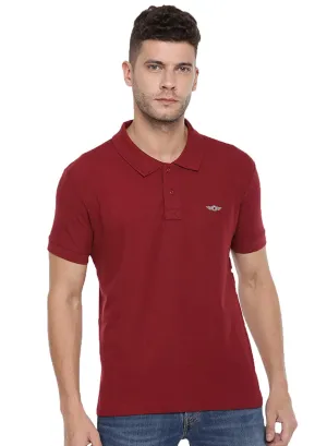 Maroon Slim Fit Polo Neck T-Shirt with collar for Men