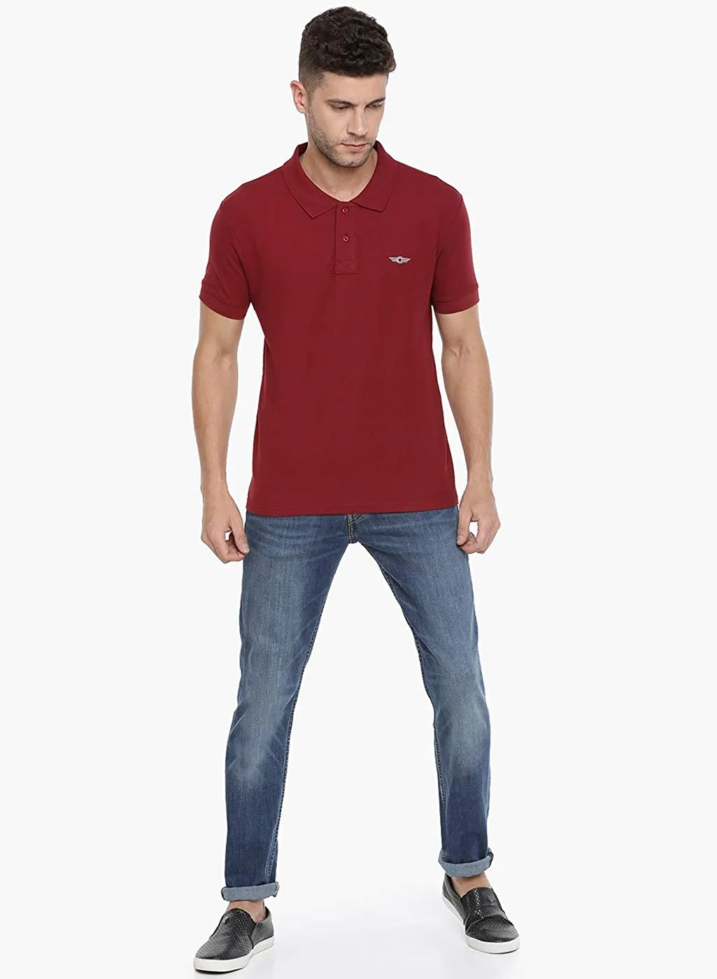 Maroon Slim Fit Polo Neck T-Shirt with collar for Men