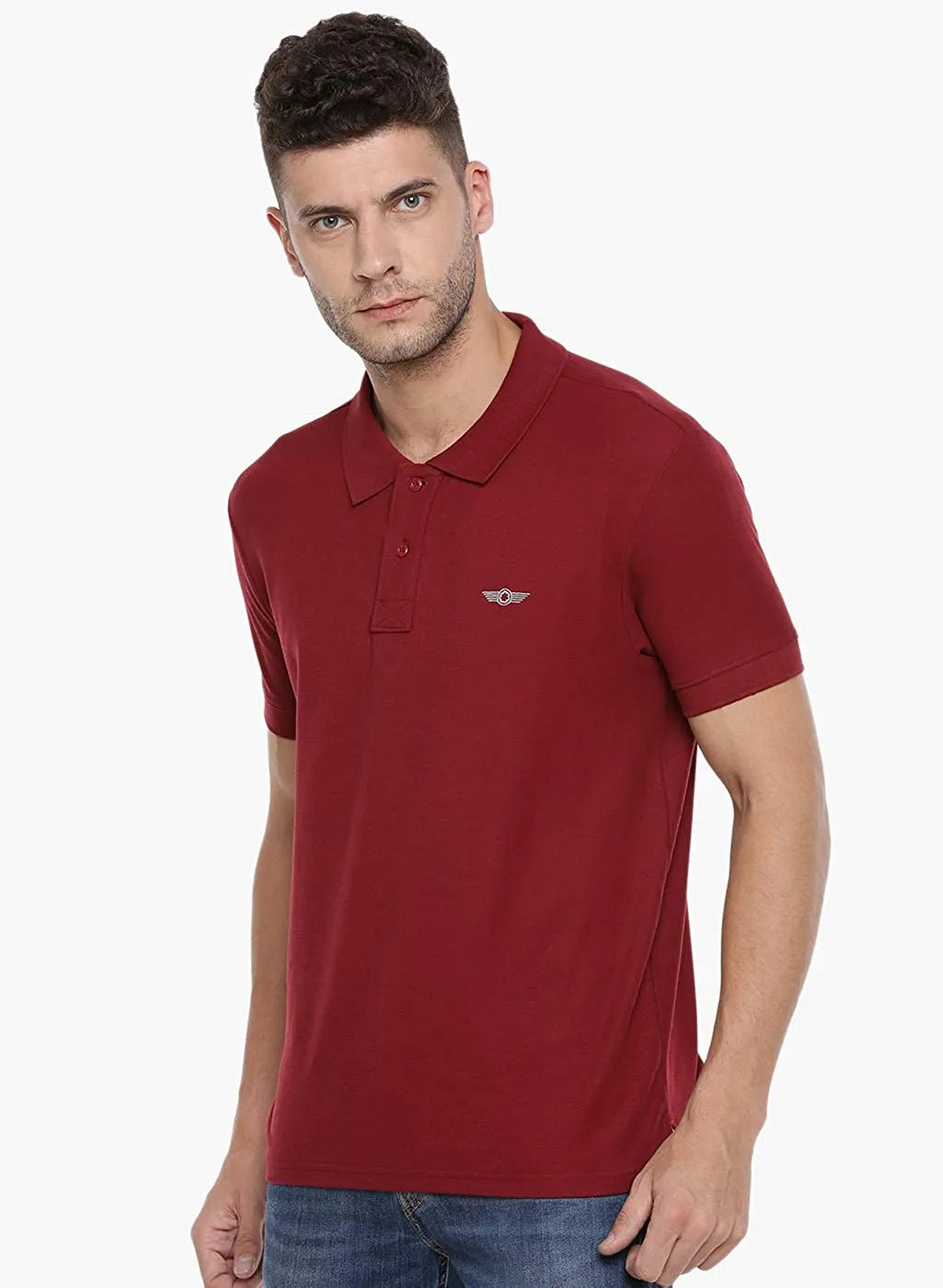 Maroon Slim Fit Polo Neck T-Shirt with collar for Men