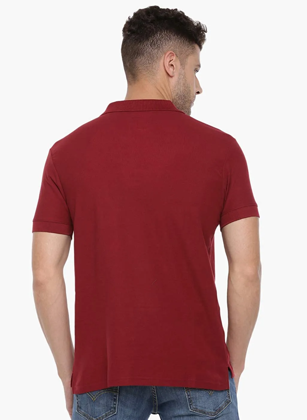 Maroon Slim Fit Polo Neck T-Shirt with collar for Men