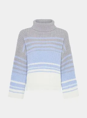 Megan Roll Neck Stripe Jumper - Silver Grey