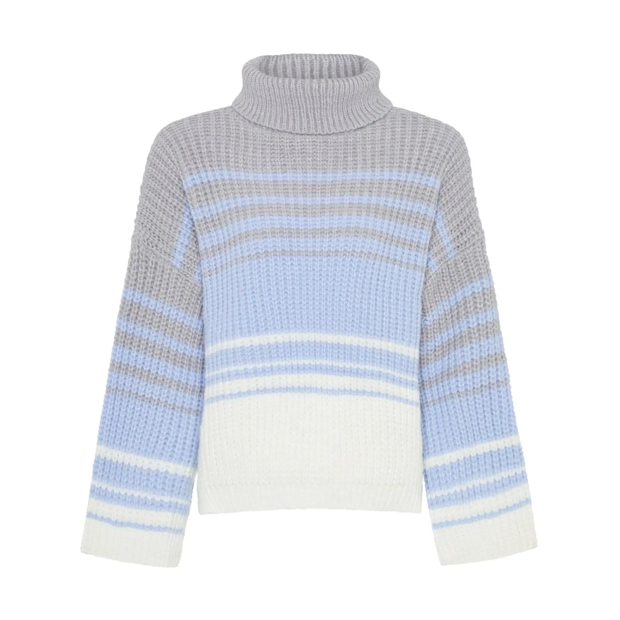 Megan Roll Neck Stripe Jumper - Silver Grey