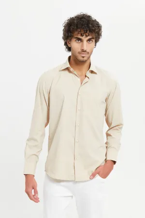 Men Beige Plain Formal Shirt