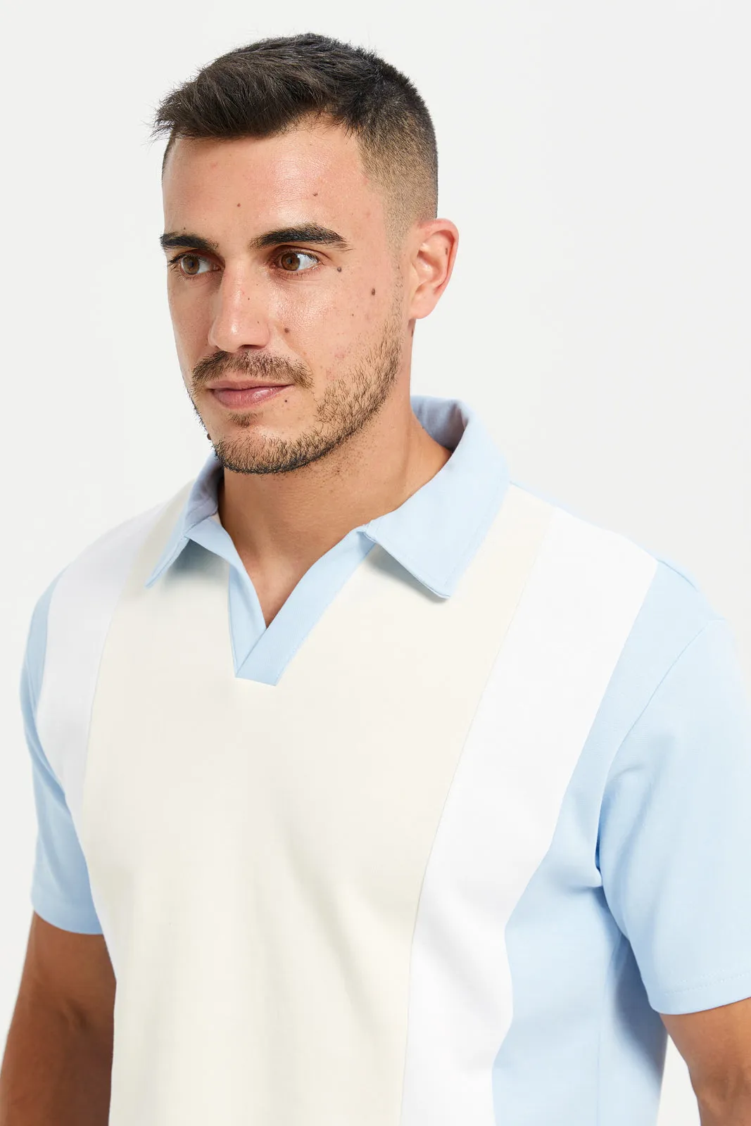 Men Blue Jacquard Polo Shirt