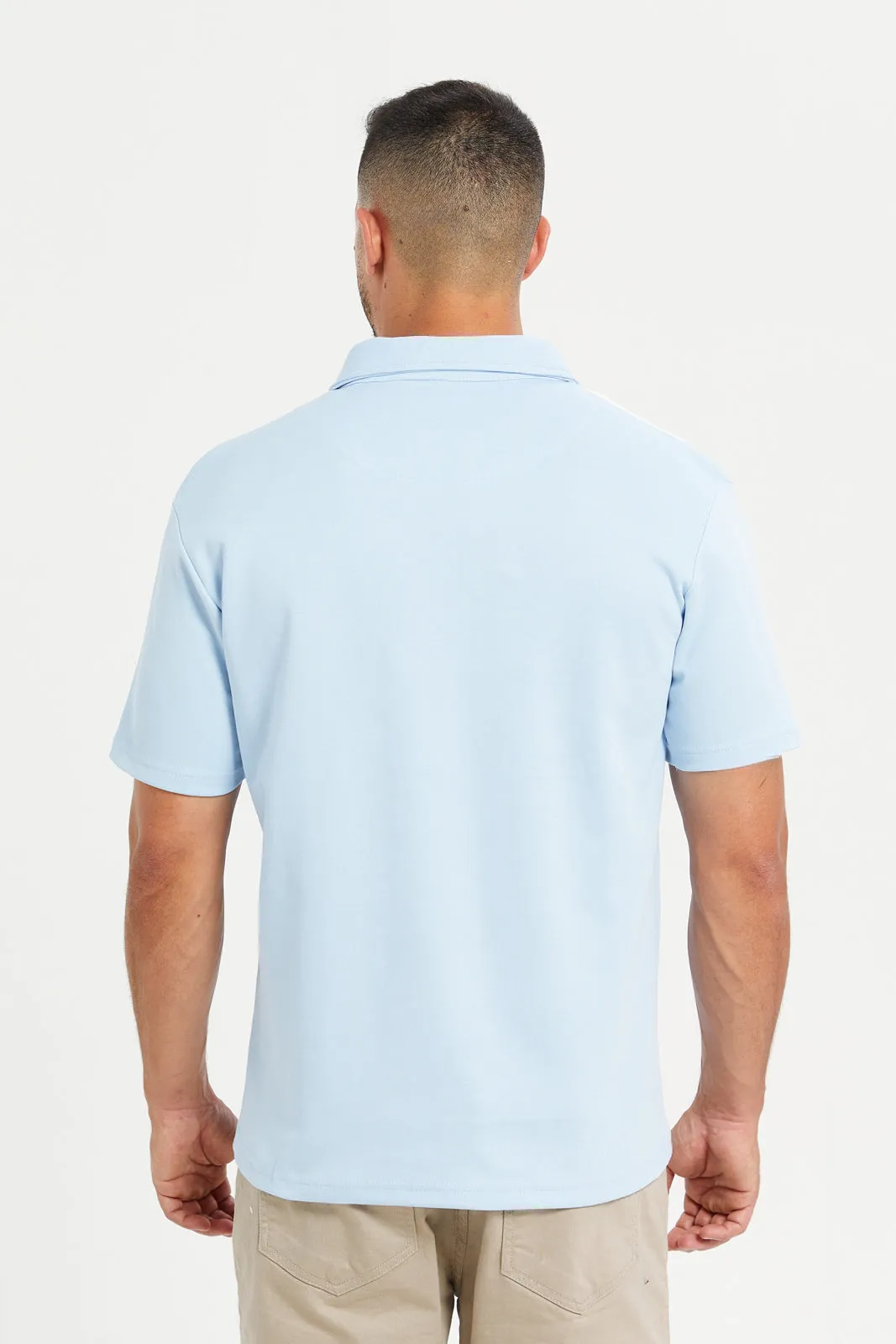 Men Blue Jacquard Polo Shirt