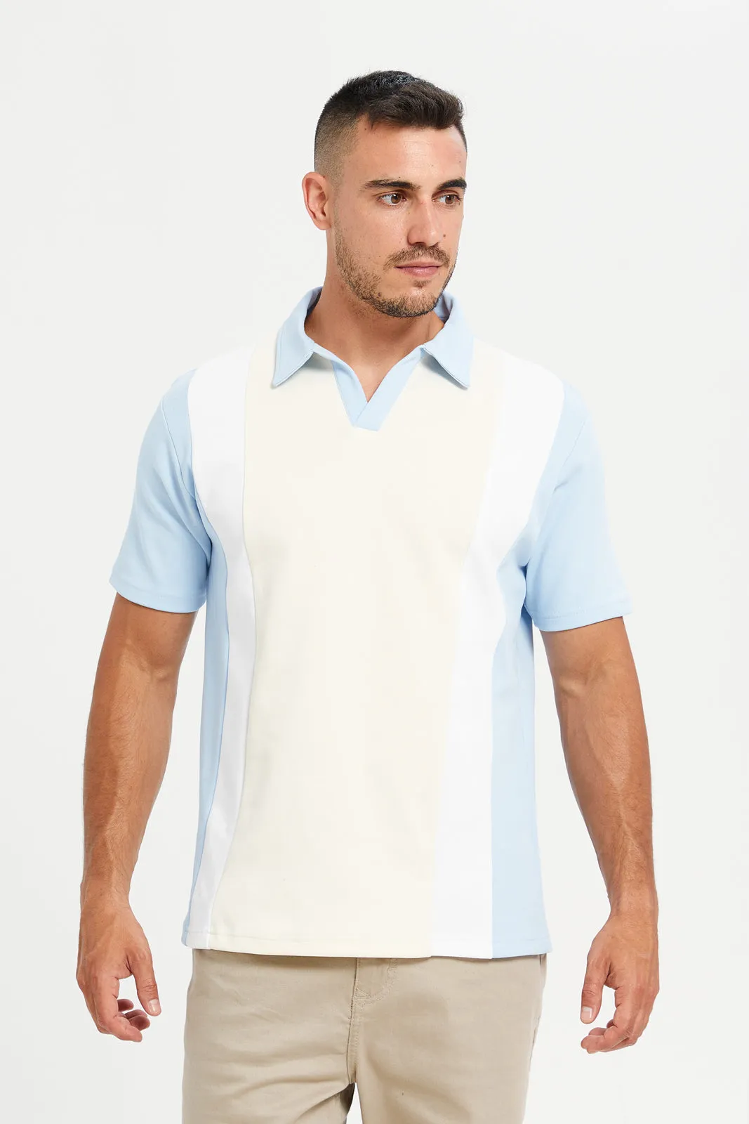 Men Blue Jacquard Polo Shirt