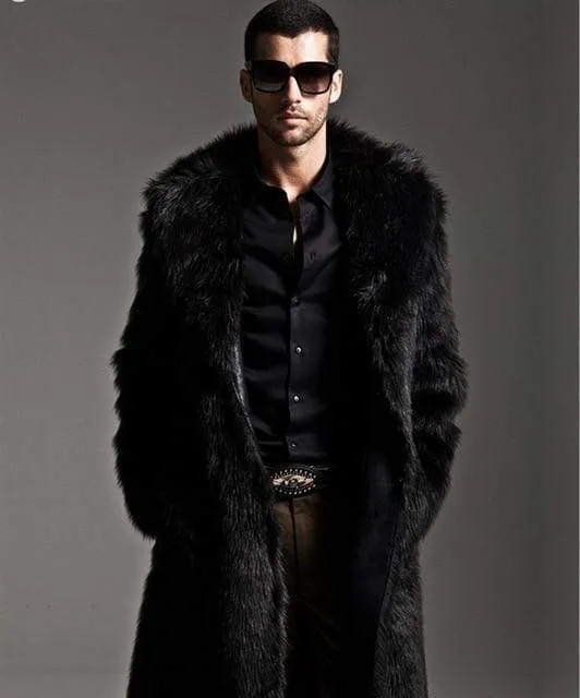 Men Fur Coat Winter Faux Fur Outwear On One Sides Coat