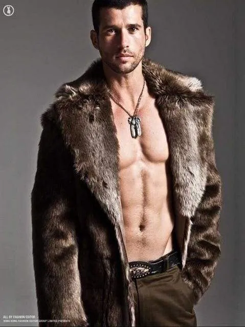 Men Fur Coat Winter Faux Fur Outwear On One Sides Coat