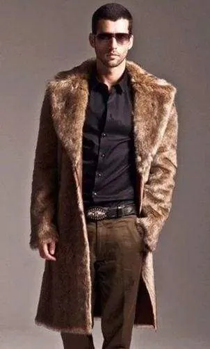 Men Fur Coat Winter Faux Fur Outwear On One Sides Coat