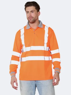 Men Hi Viz Long Sleeve Polo Shirt Workwear Top