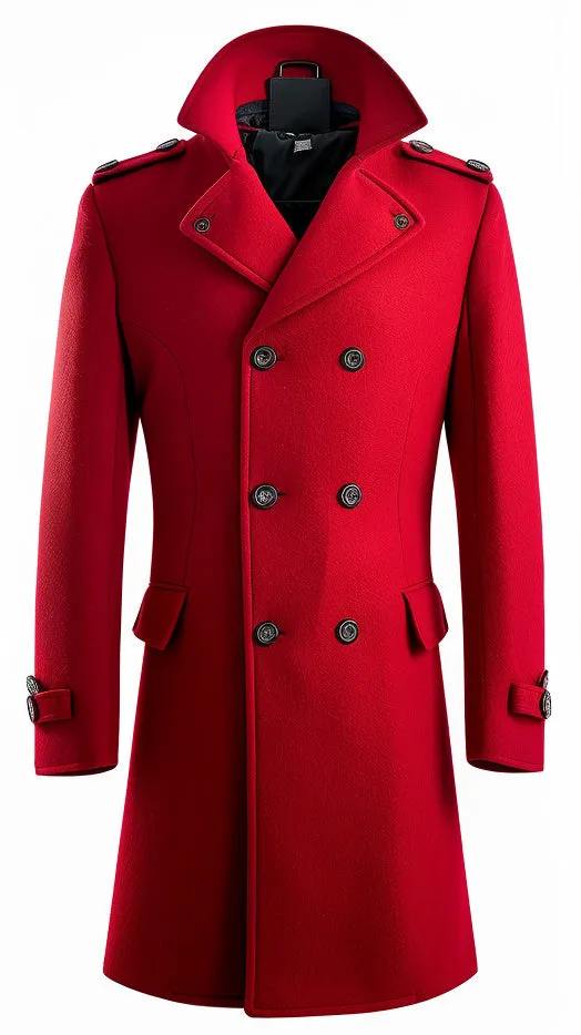 Men Red Wool Stylish Long Coat