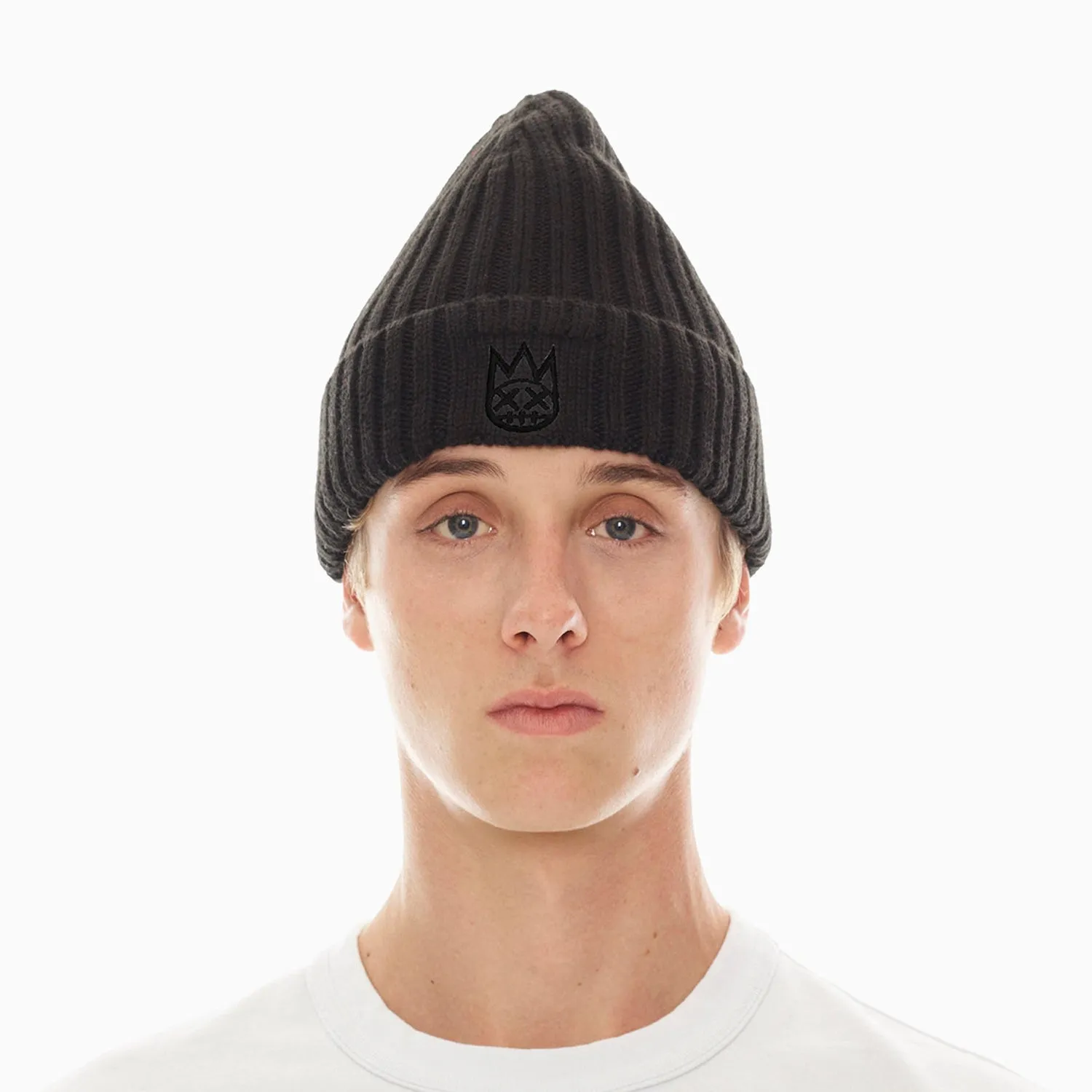 Men's Knit Hat With Clean 2 Tone Shimuchan Logo In Black On Black