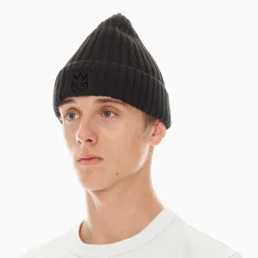 Men's Knit Hat With Clean 2 Tone Shimuchan Logo In Black On Black