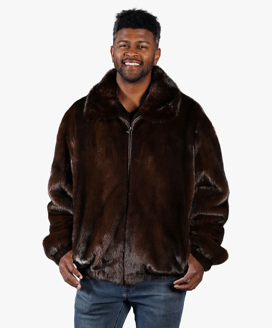 Men's Mahogany Brown Mink Bomber Jacket