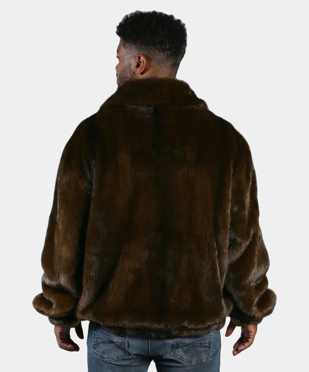 Men's Mahogany Brown Mink Bomber Jacket