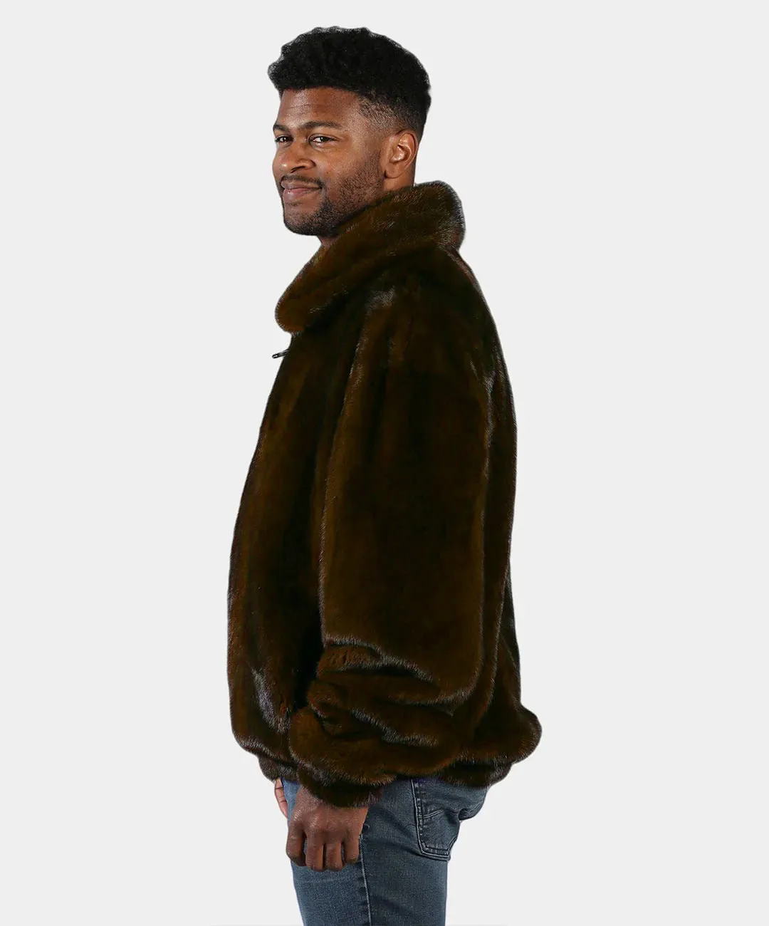 Men's Mahogany Brown Mink Bomber Jacket