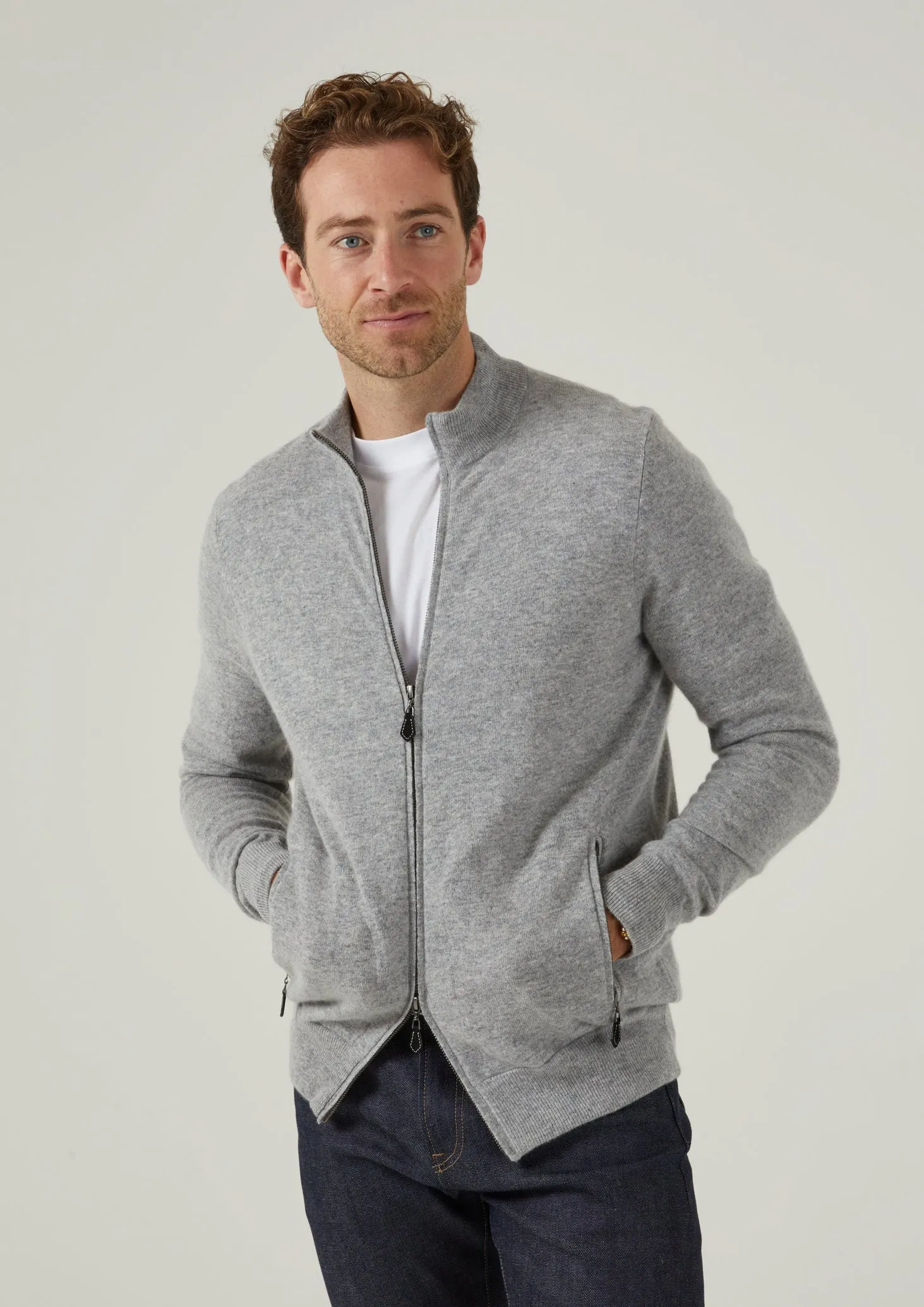 Midhurst Full Zip Jumper In Silver - Regular Fit