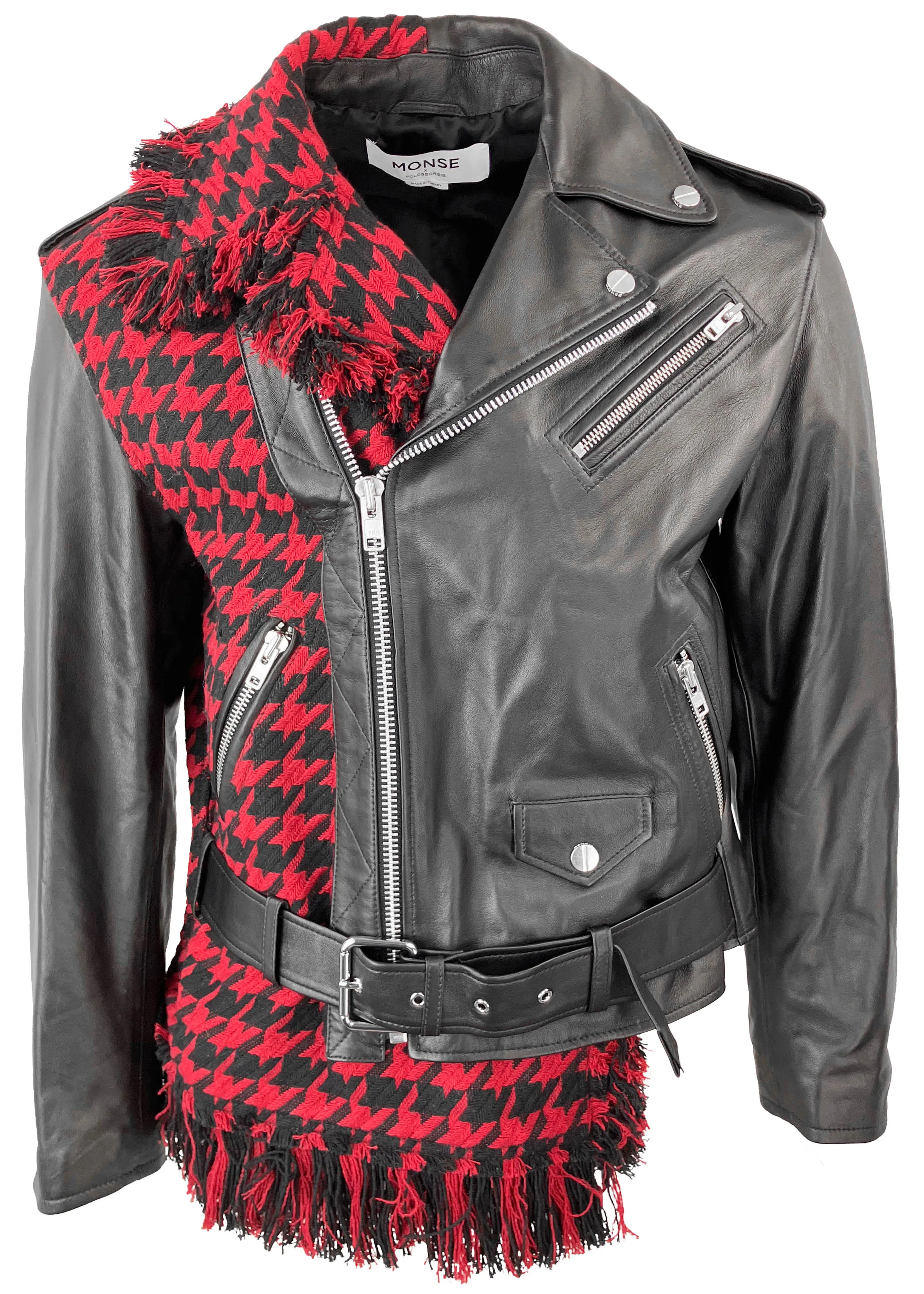 Monse X Pologeorgis Tweed Biker Jacket in Black/Red