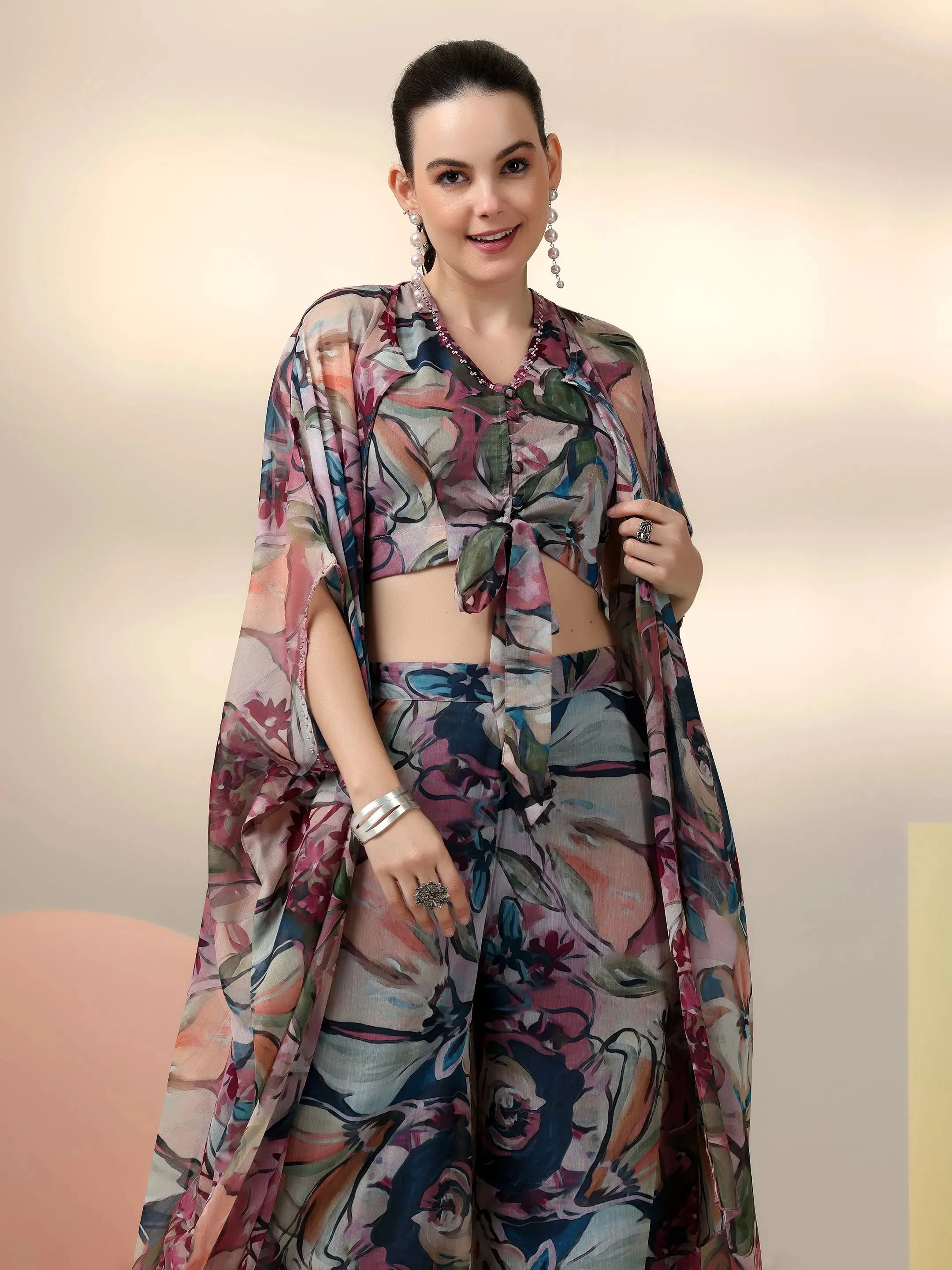 Multi Printed Polyester 3 Piece Co-Ords