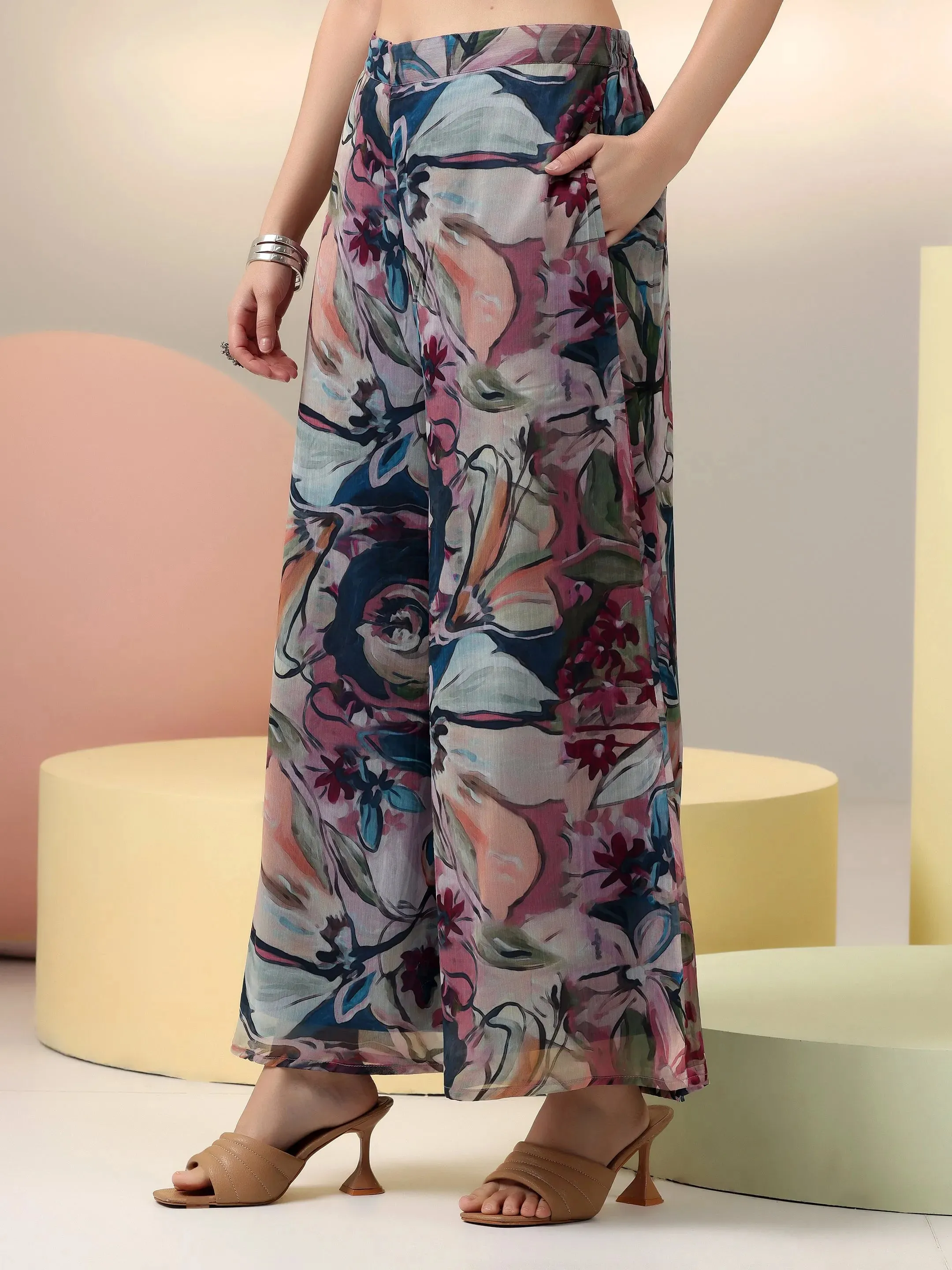 Multi Printed Polyester 3 Piece Co-Ords