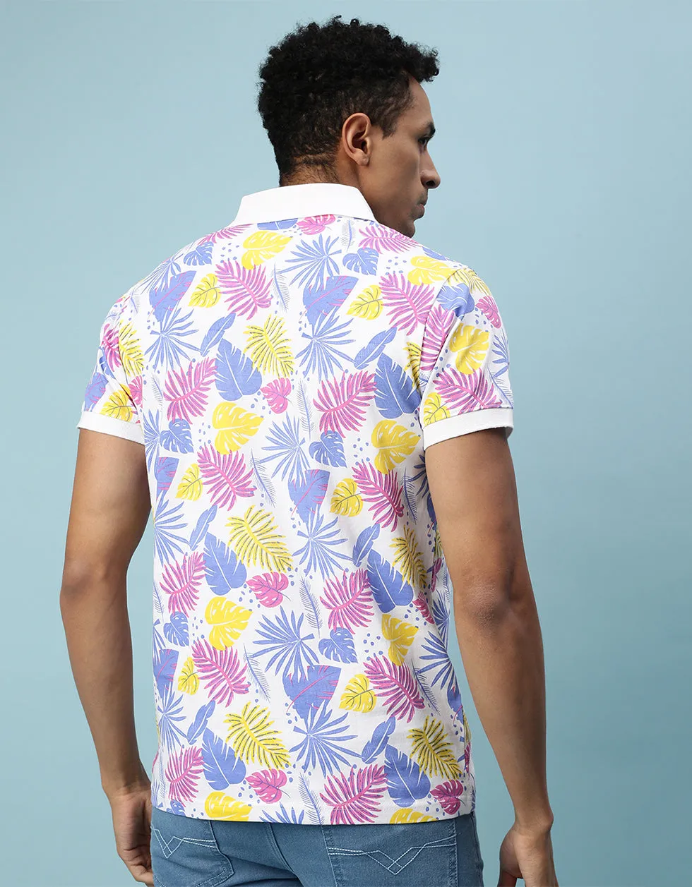 Multicolor All Over Floral Printed Polo Tshirt