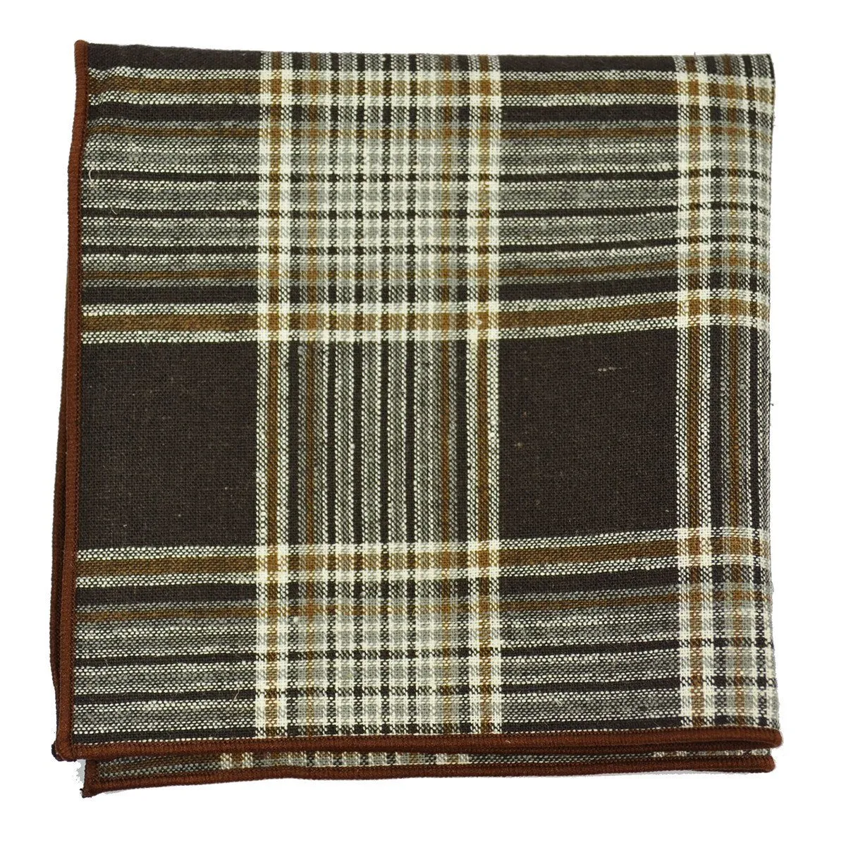 Mustang Brown Plaid Linen Tie and Pocket Square by Paul Malone