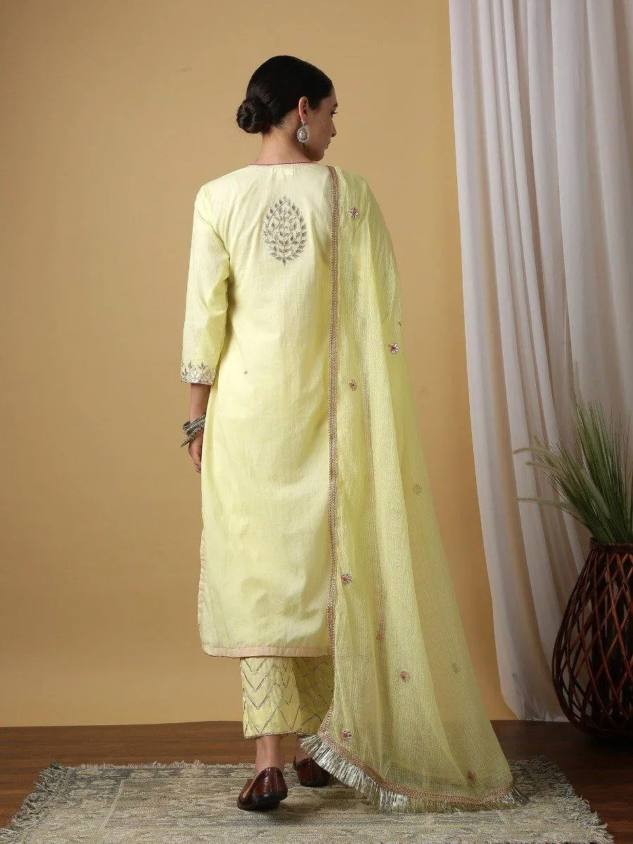 Nandini Haldi Kurta With Pant & Dupatta (Set of 3)