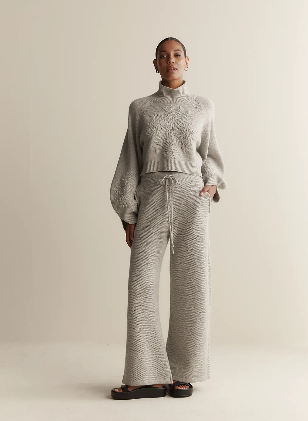 Natasha Wool Embroidery Knit | Grey Marle