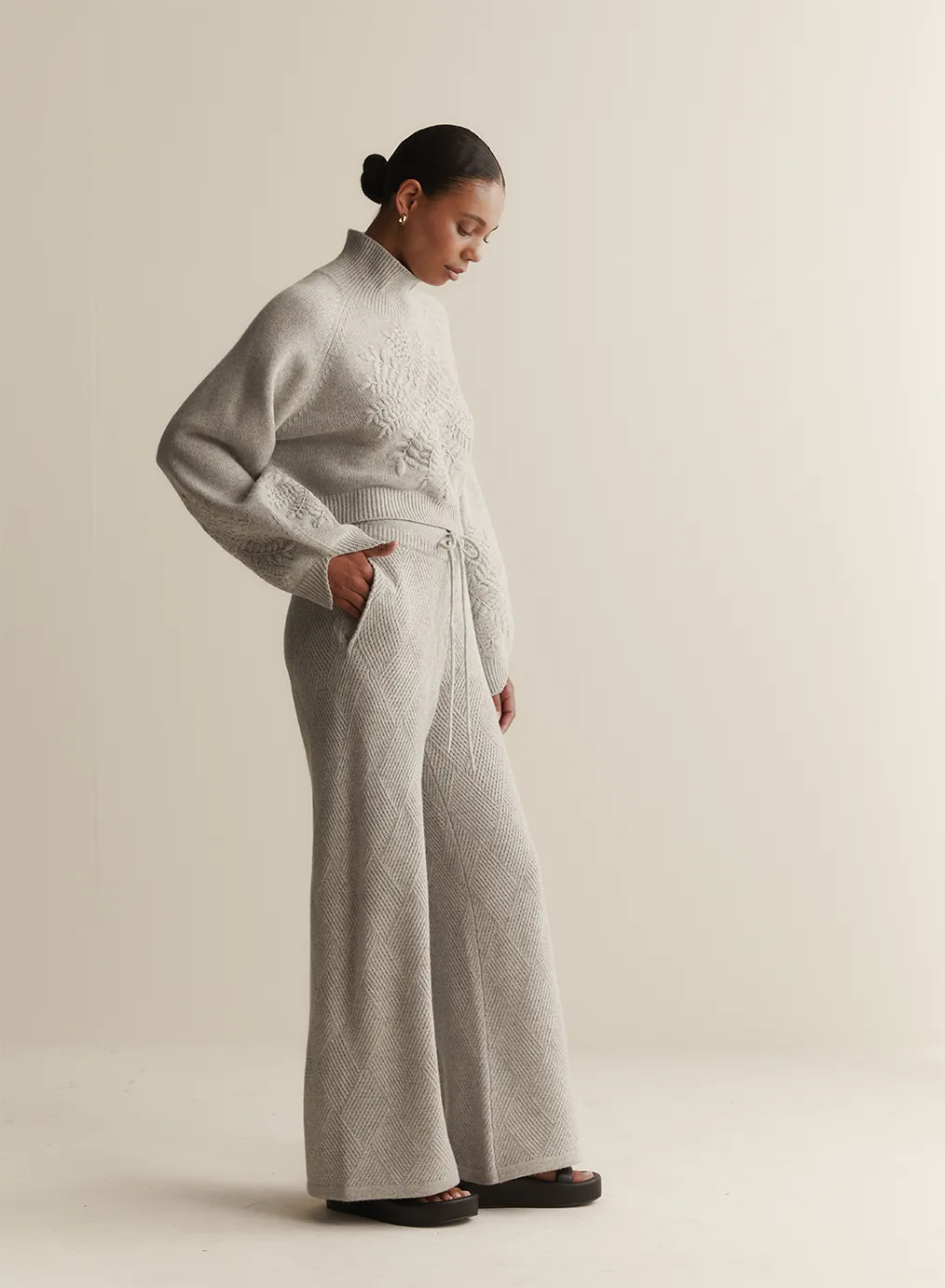 Natasha Wool Embroidery Knit | Grey Marle