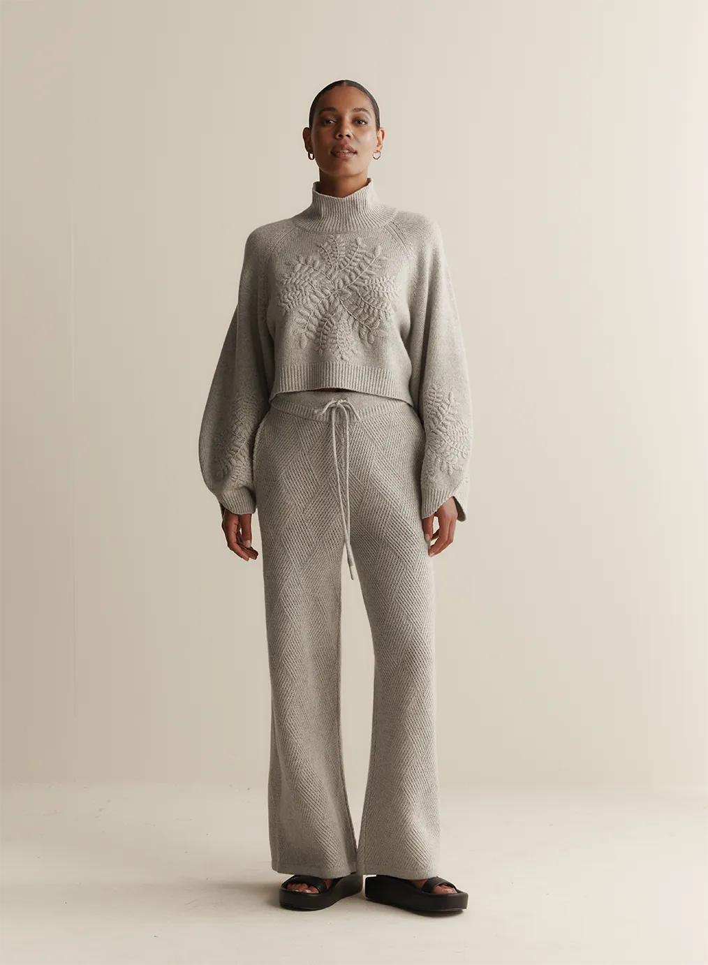 Natasha Wool Embroidery Knit | Grey Marle