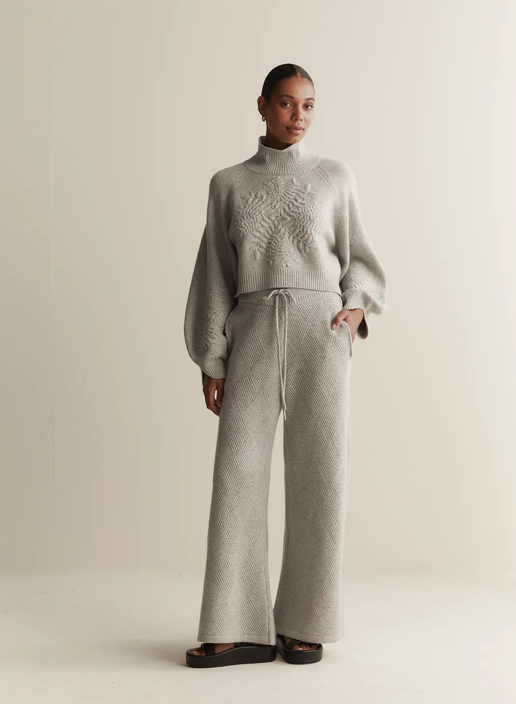 Natasha Wool Embroidery Knit | Grey Marle