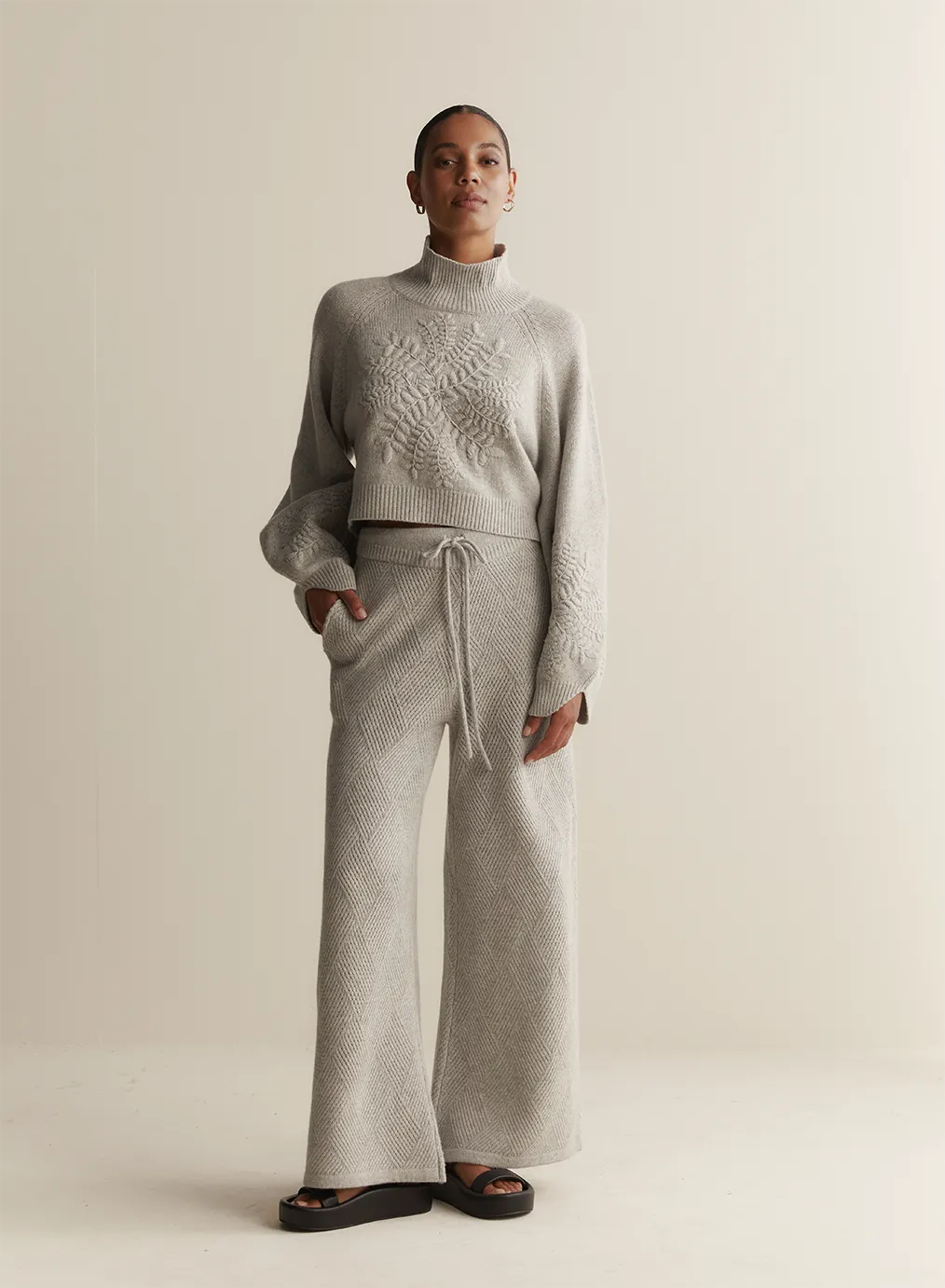 Natasha Wool Embroidery Knit | Grey Marle