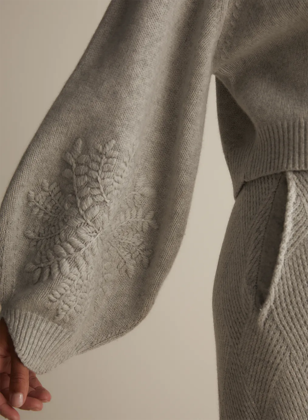 Natasha Wool Embroidery Knit | Grey Marle