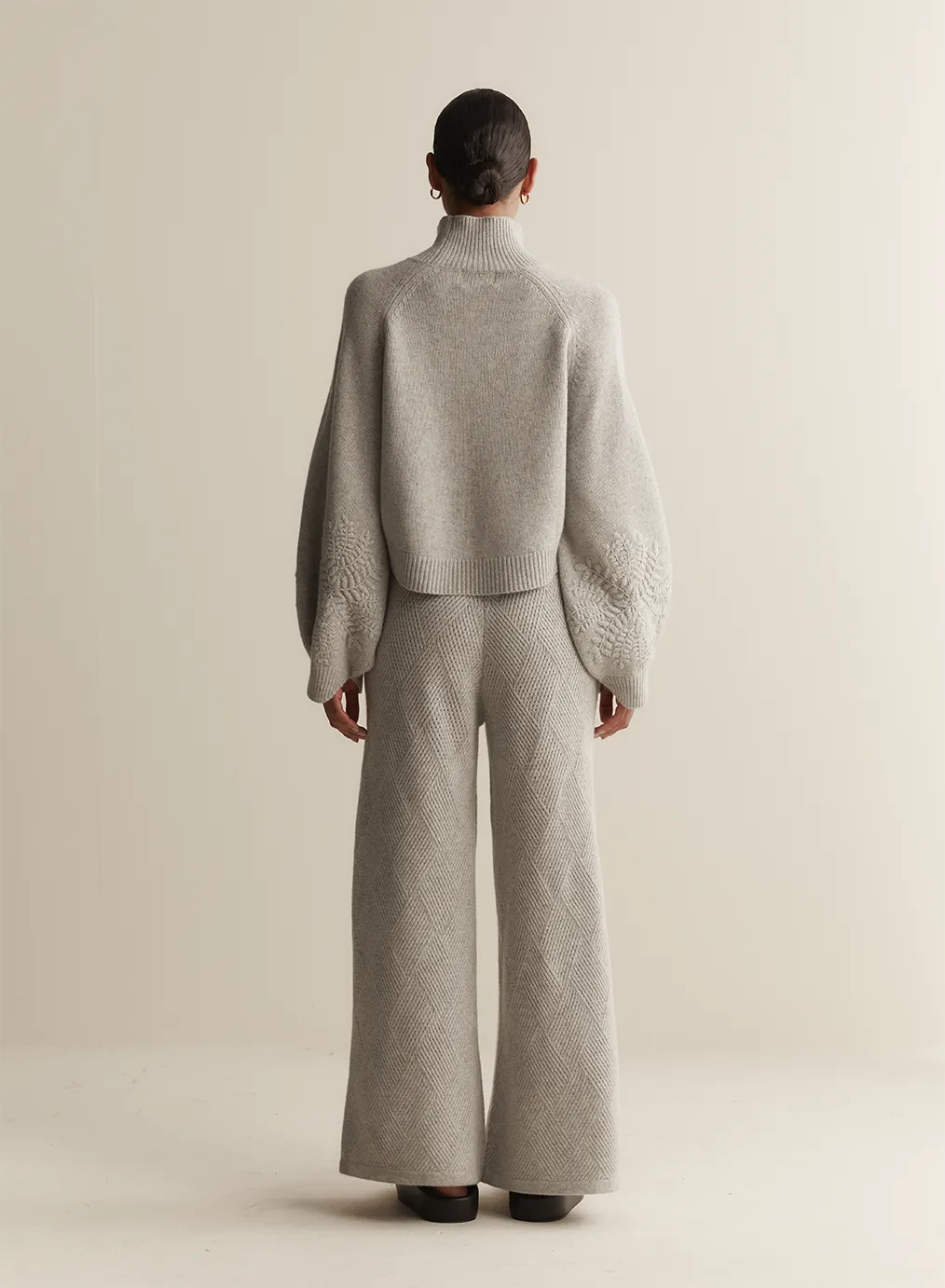 Natasha Wool Embroidery Knit | Grey Marle