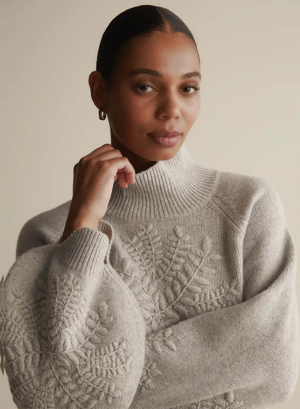 Natasha Wool Embroidery Knit | Grey Marle