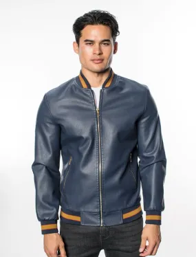 Navy Men's Fancy Pleather Jacket