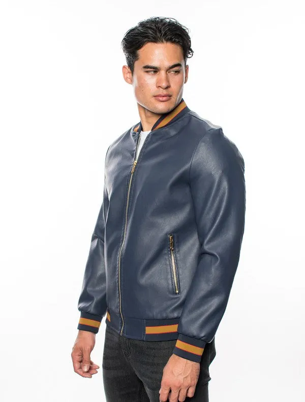 Navy Men's Fancy Pleather Jacket