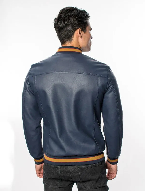 Navy Men's Fancy Pleather Jacket