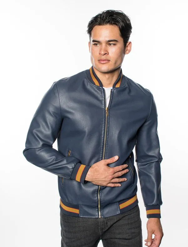 Navy Men's Fancy Pleather Jacket