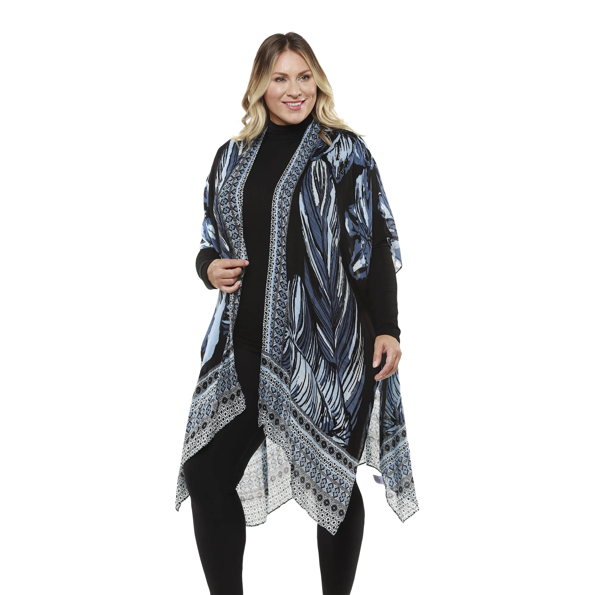 Navy Palm Viscose Kimono