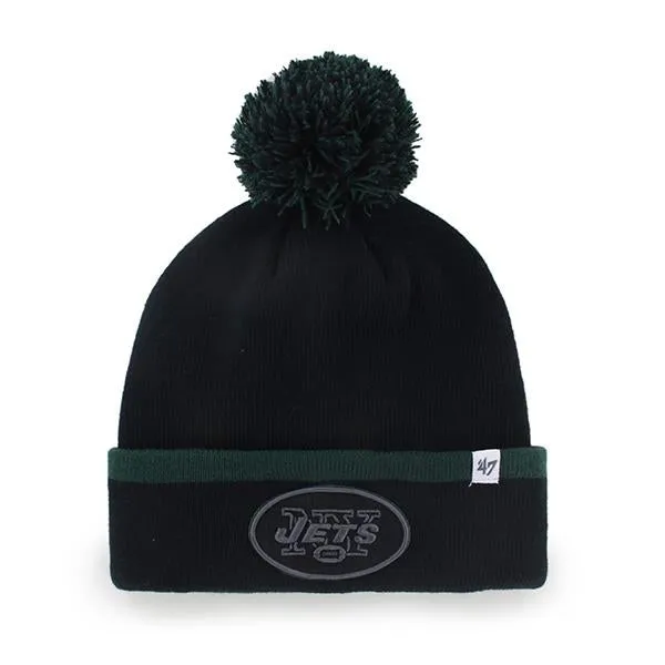 New York Jets 47 Brand Black Green Baraka Knit Cuffed Poofball Beanie Hat Cap