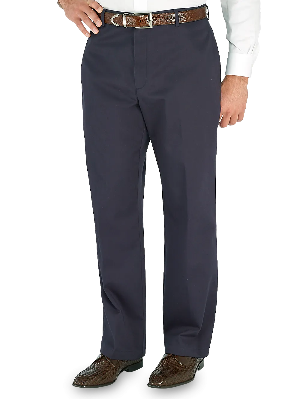 Non-Iron Cotton Chino Flat Front Pants - Navy