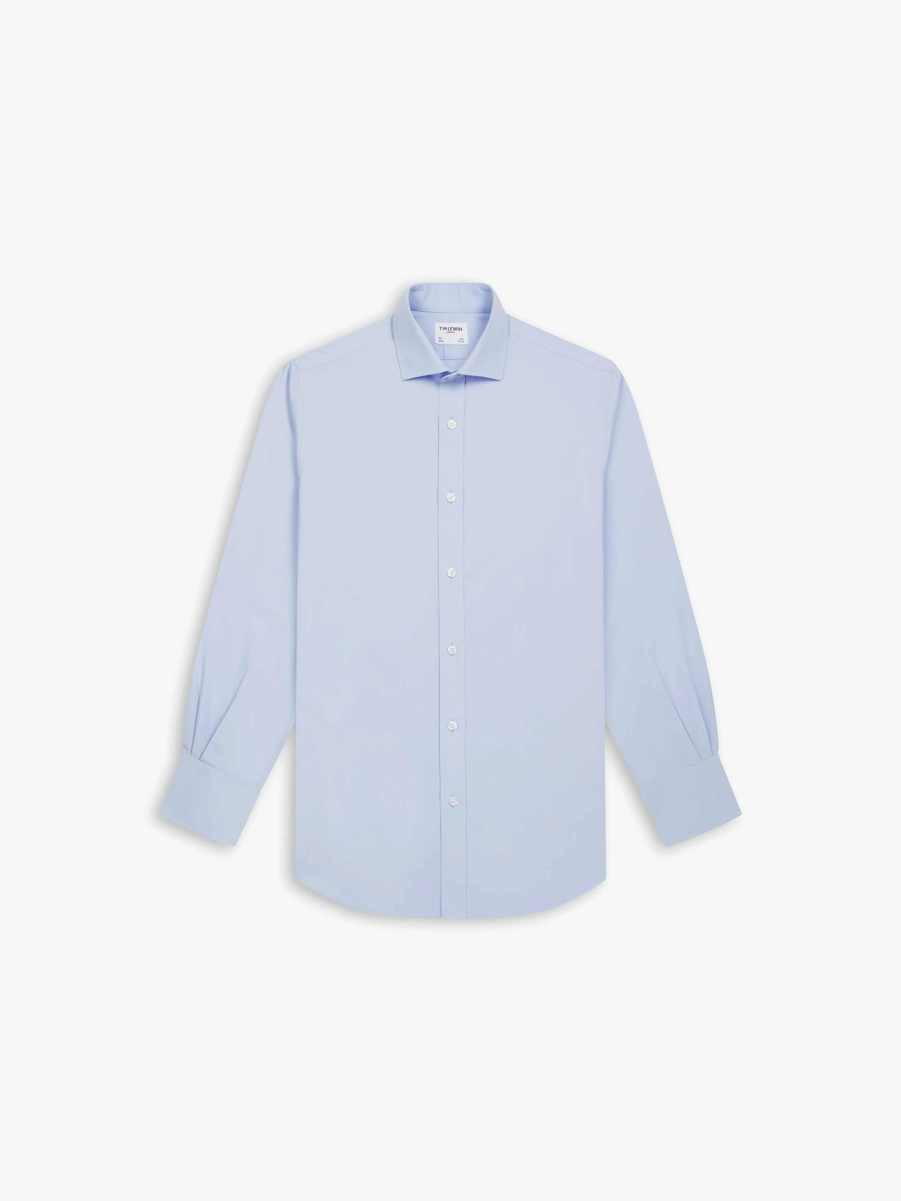 Non-Iron Light Blue Poplin Fitted Single Cuff Classic Collar Shirt