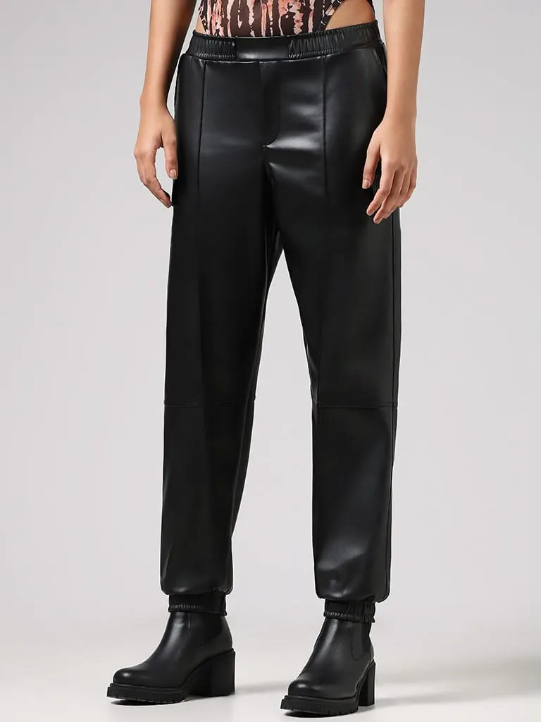 Nuon Black Leather Cargo Joggers