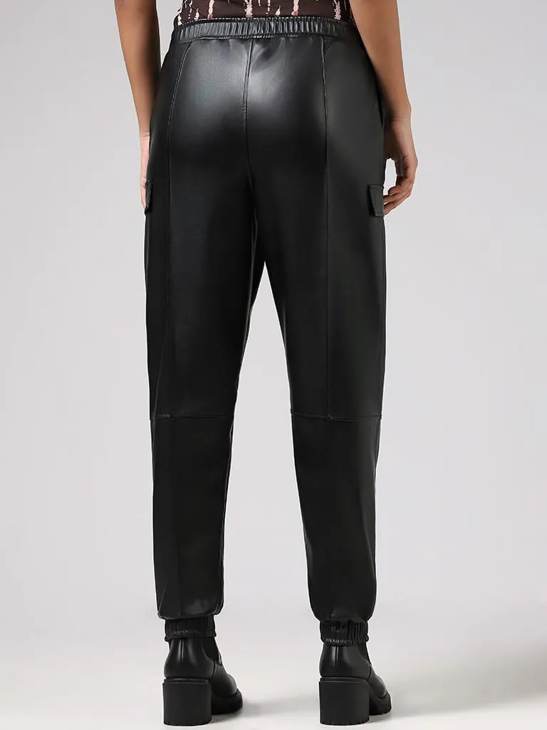 Nuon Black Leather Cargo Joggers