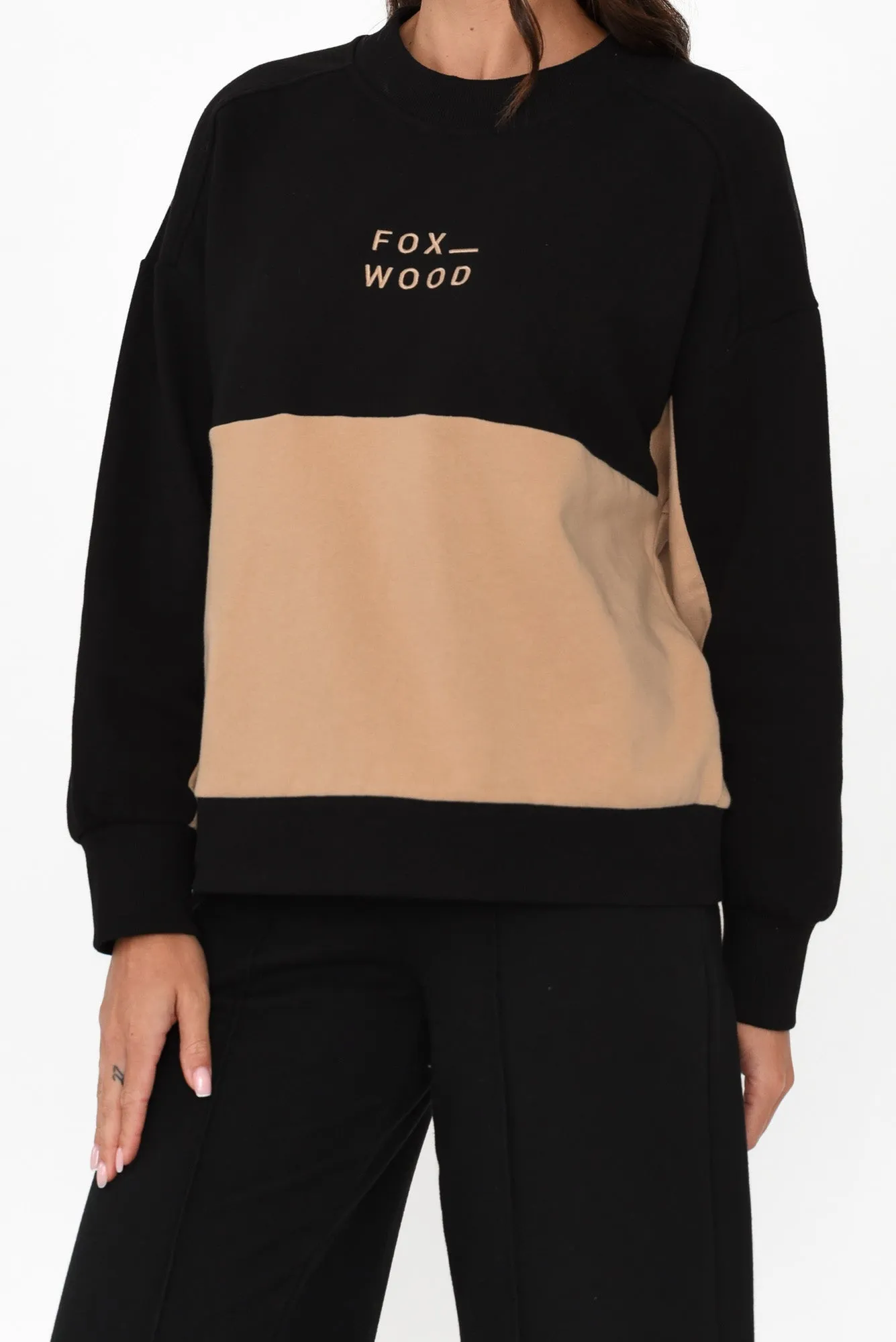 Offhand Black Cotton Crew Jumper