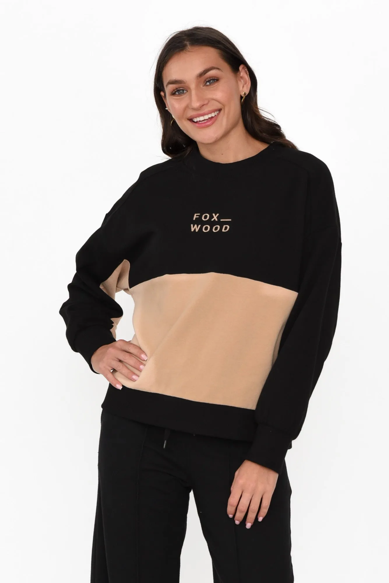 Offhand Black Cotton Crew Jumper