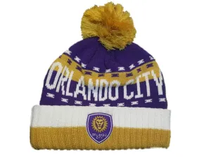 Orlando City SC Adidas Team Color Thick Knit Cuffed Beanie Hat Cap with Poof